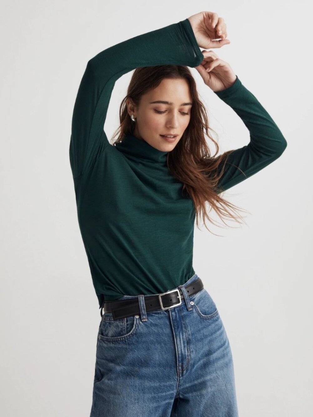 Madewell Whisper Cotton Turtleneck Tee Smoky Spruce Green NWT Small Casual